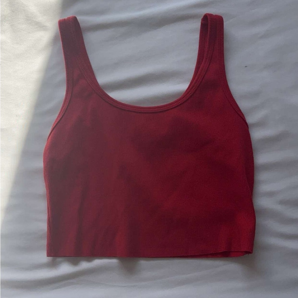 Vibrant Red Ribbed Cropped Tank Top